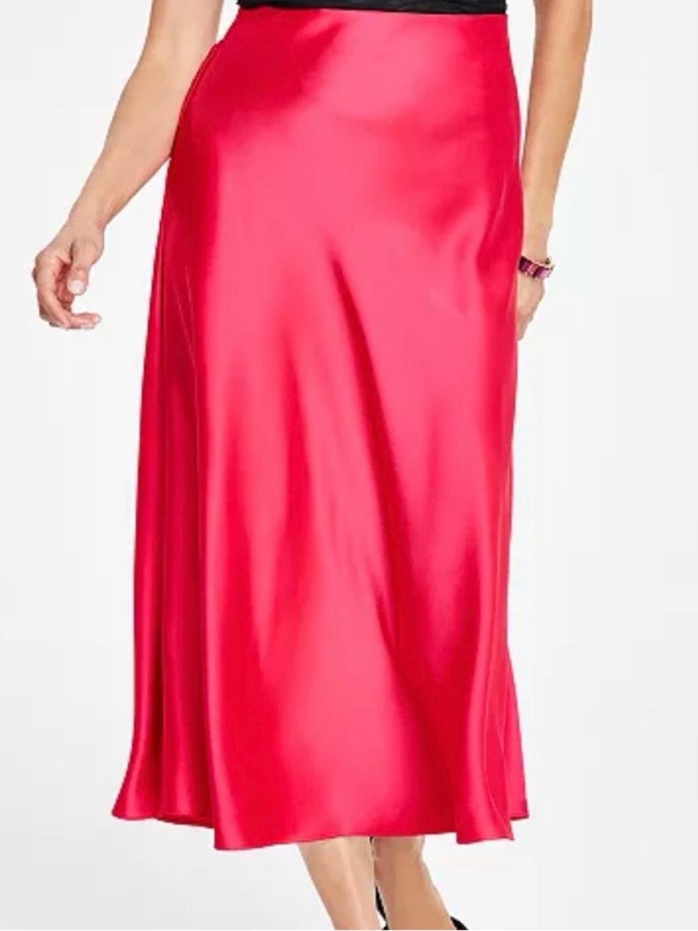 5 a 7 CINQ A SEPT Fuchsia Satin Bias Midi Skirt NWT
